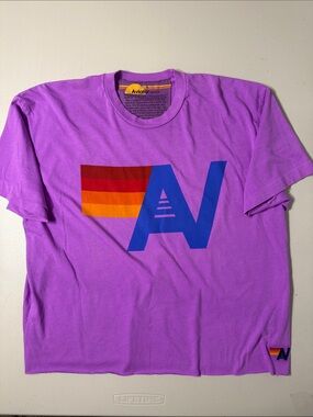 NWOT Aviator Nation Logo Neon Purple Boyfriend Tee Short Sleeve Large